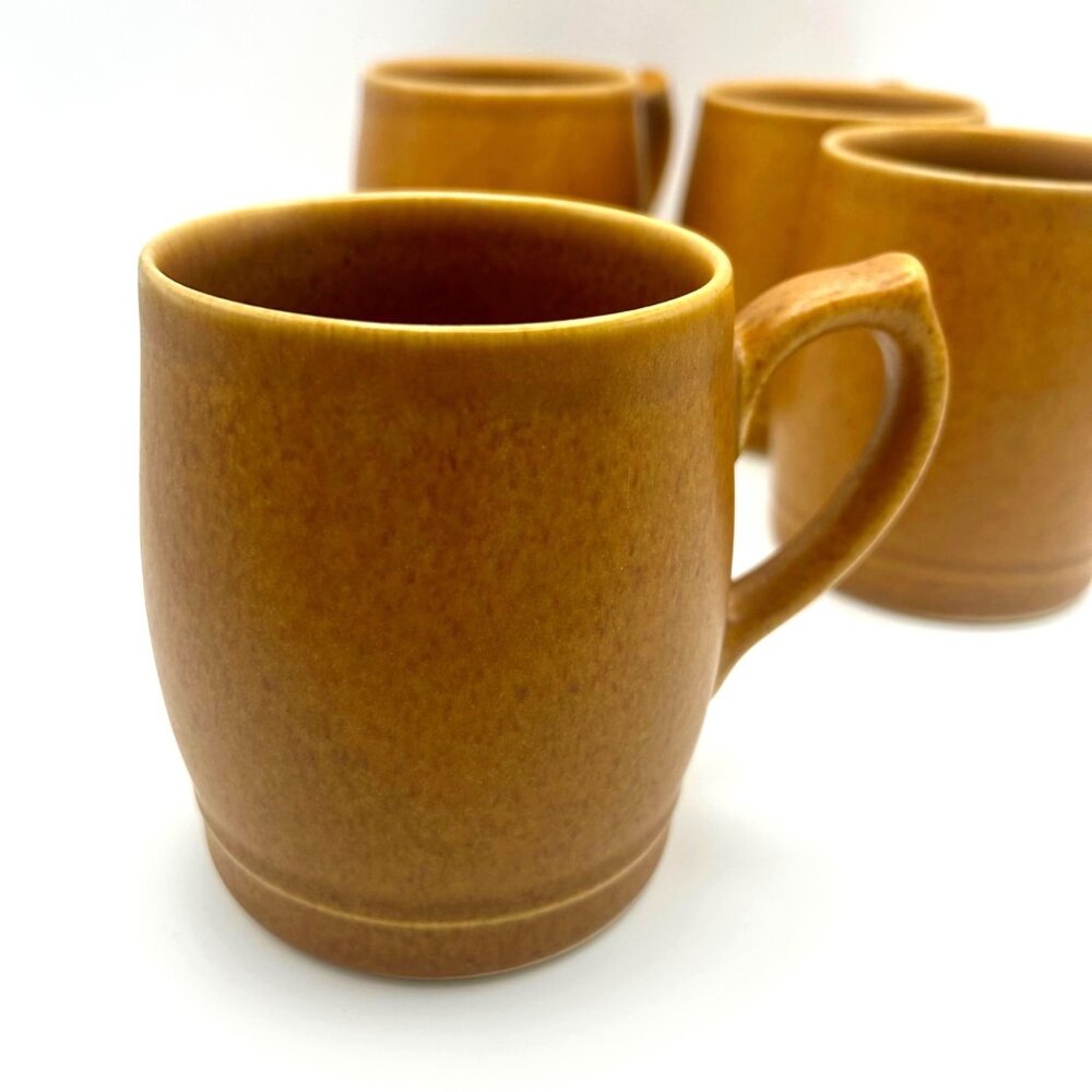 Vintage Denby "English Brown Scrolls" Stoneware Coffee Mugs, Set of 4, MCM